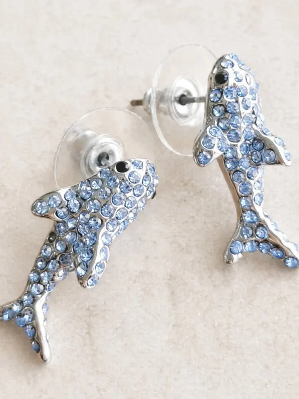 Kate Spade California Dreaming Shark Blue Stud Earrings Silver